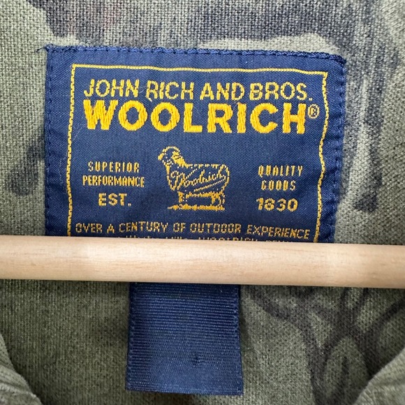 Woolrich Flannel Shirt Mens Large Green Elk AOP Long Sleeve Button Up Retro Work - Picture 7 of 10